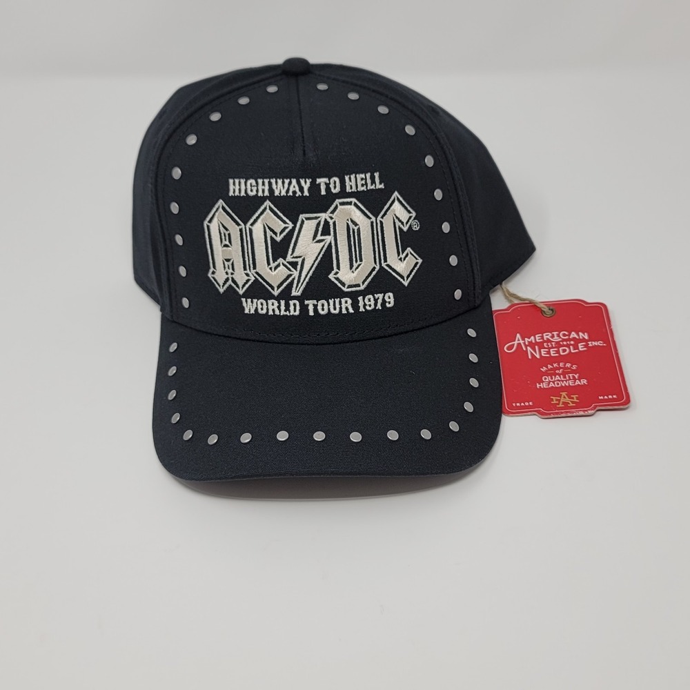 AC/DC 1979 Highway To‎ Hell World Tour Baseball Cap Studded Black Snapback Hat